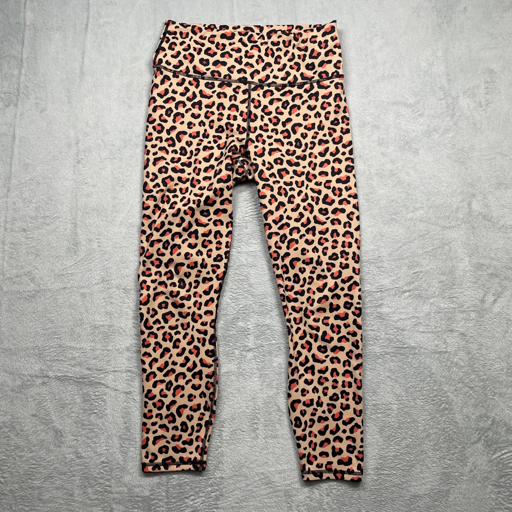 Fabletics PowerHold Leggings Womens S Tan Red Leopard High Waist Activewear